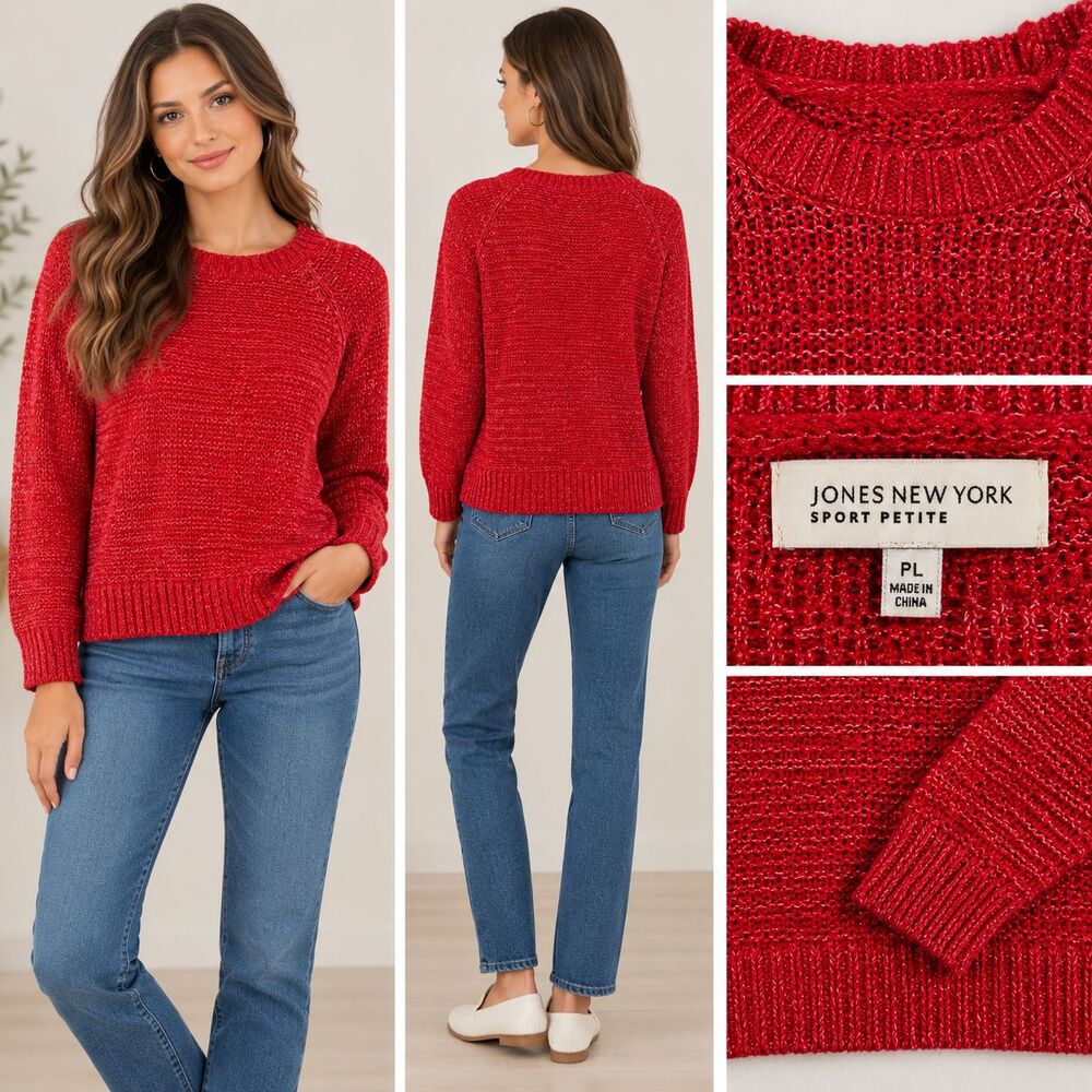 NWT Jones New York Red Knit Sweater Womens Size Petite Large